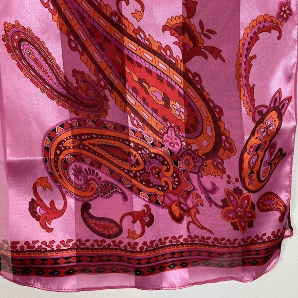 Pink Paisley Long Rectangle Scarf Striped 11”x52” - Picture 2 of 5